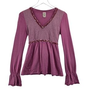 ONLY Babydoll Y2K Velvet Band Knit‎ V Neck Top Sequins Pink XS Bella Swan Core